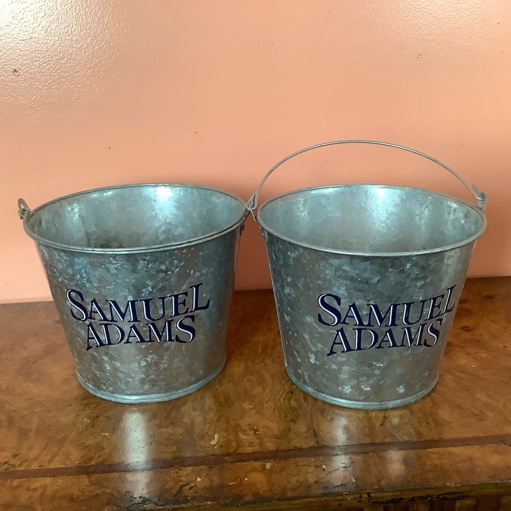 Samuel Adams Galvanized Metal Buckets - Set of 2 - Silver